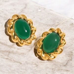 Retro 18K Plated  Gold and Green Earrings